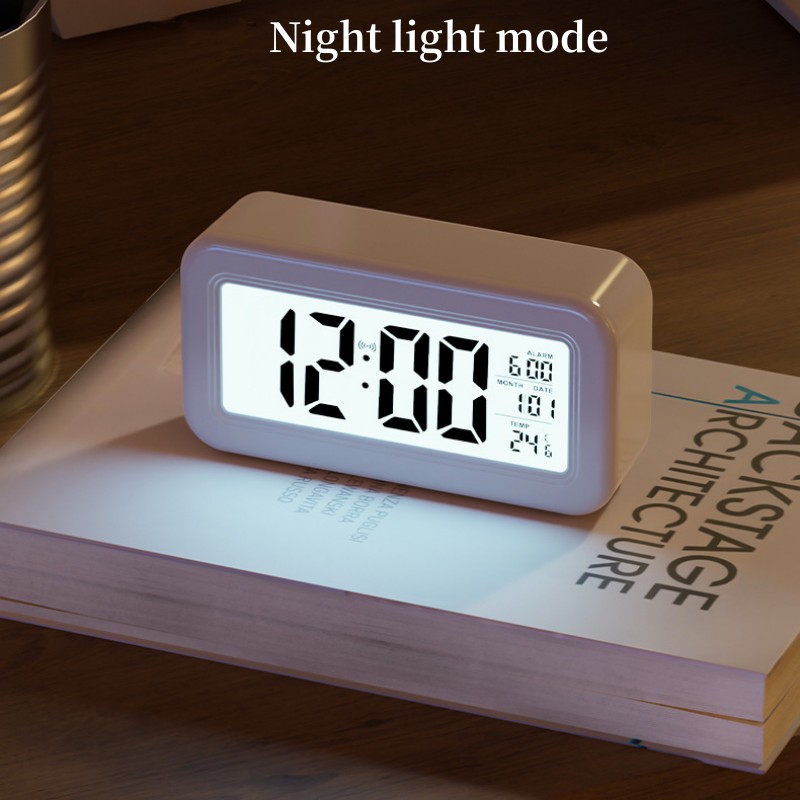 Modern Electronics Gadgets - นาฬิกาปลุกดิจิตอลแบบใช้แบตเตอรี่ แสดงอุณหภูมิ วันที่ พร้อมไฟพื้นหลัง ฟังก์ชั่นเลื่อนปลุก นาฬิกาตั้งโต๊ะ