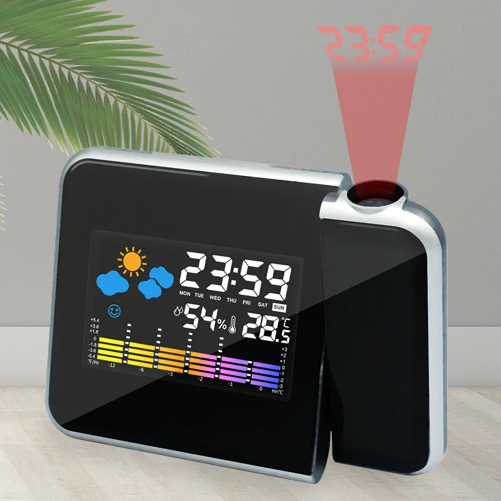 Modern Electronics Gadgets - นาฬิกาปลุกฉายภาพ LED หมุนได้ หน้าจอสี แสดงผลดิจิตอล ตกแต่งโต๊ะทำงานในบ้าน