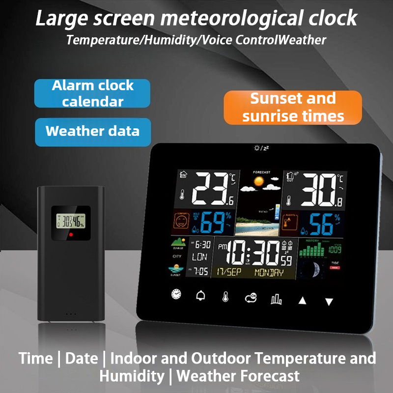 Modern Electronics Gadgets - นาฬิกาอิเล็กทรอนิกส์หน้าจอสีอเนกประสงค์ พร้อมแสดงอุณหภูมิ ความชื้น ควบคุมด้วยเสียง และพยากรณ์อากาศ