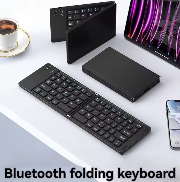 Wireless Keyboard Mini - คีย์บอร์ดไร้สายแบบพับได้ขนาดเล็กพกพาสะดวก คีย์บอร์ดบลูทูธบางเฉียบ คีย์บอร์ดแบบพับได้แบบชาร์จไฟได้ สำหรับ IOS Windows