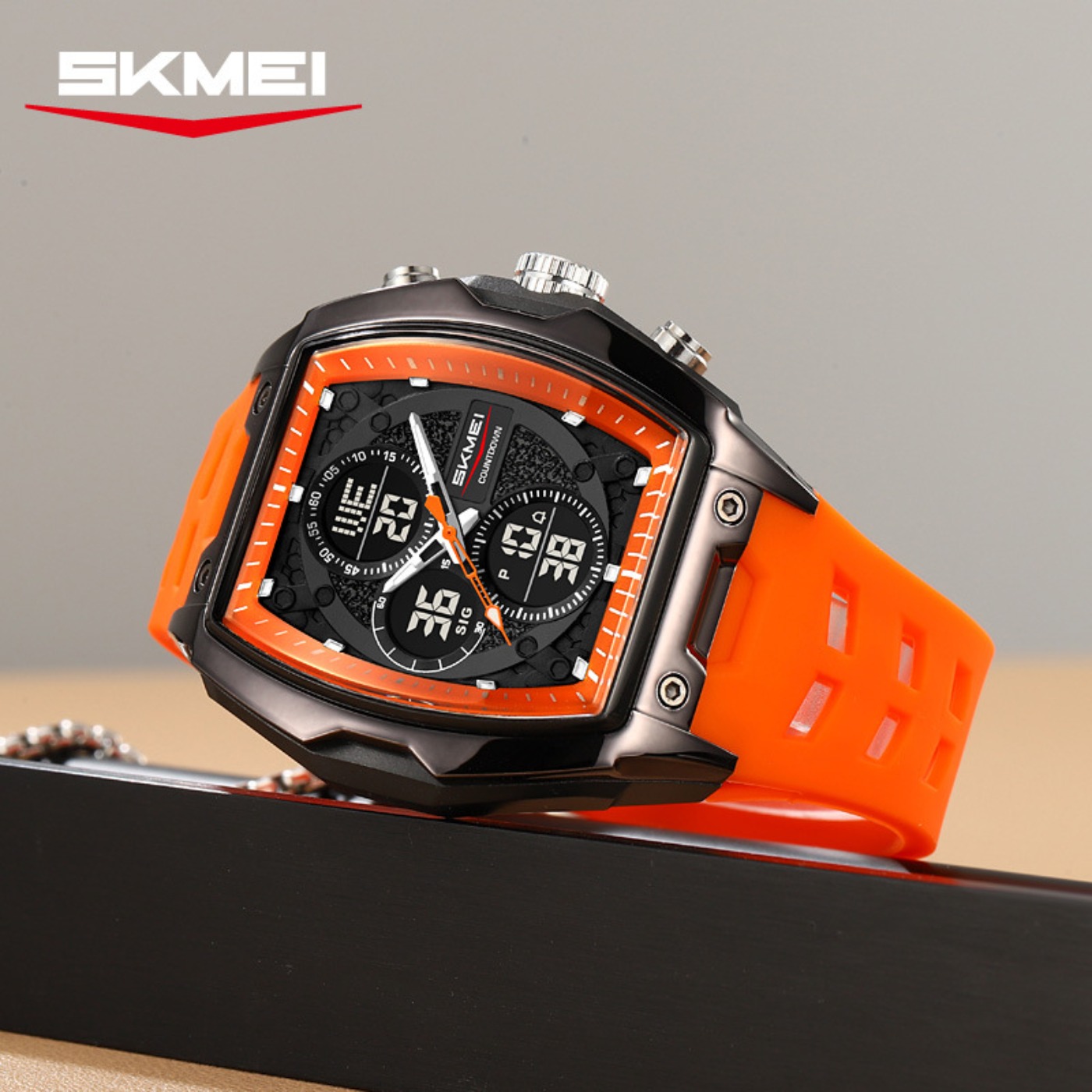 Digital Alarm Clock - 2601 นาฬิกาข้อมือนาฬิกาดิจิตอลไฟฟ้า 2 เวลา 50M กันน้ำโครโนกราฟ