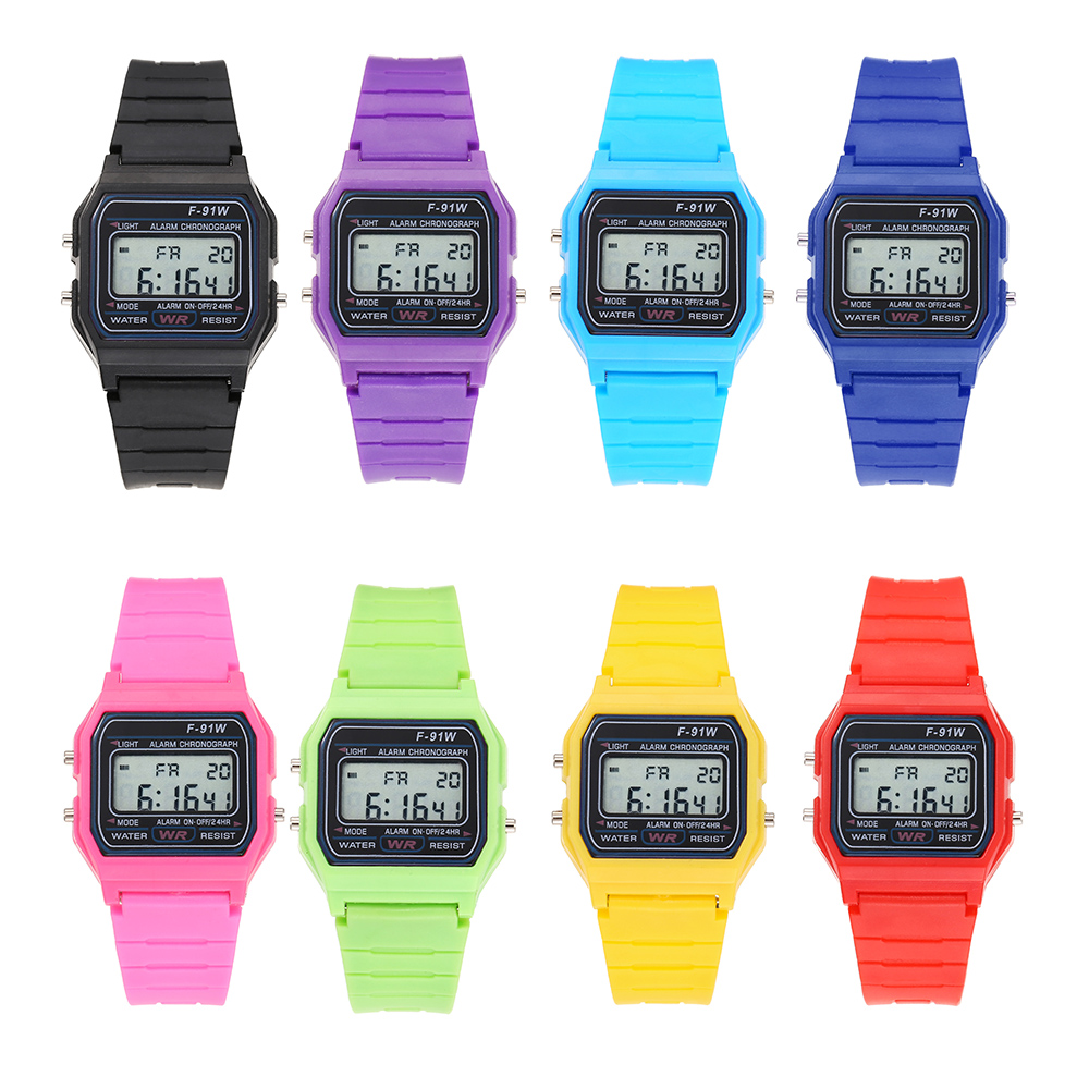 Digital Alarm Clock - ใหม่กีฬานาฬิกาเด็กมัลติฟังก์ชั่นผู้หญิงสายยางสไตล์ F-91W นาฬิกาดิจิตอลพร้อมนาฬิกาปลุกไฟ LED แบ็คไลท์ของขวัญนักเรียน