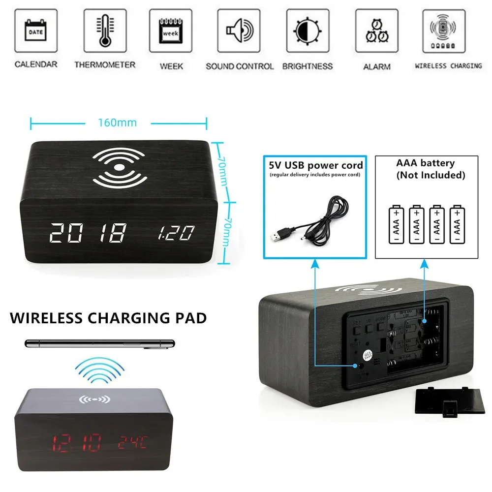 นาฬิกาปลุก LED ดิจิตอลไม้ USB/ - Modern Electronics Gadgets บทวิจารณ์และราคา